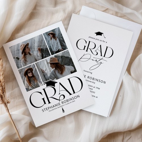 Elegant Black & White 4 Photo Graduation Party