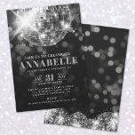 Elegant Black White 50th Birthday Party Invitation<br><div class="desc">Black and White 50th Birthday Party Invitation. Celebrate a milestone in style with this sleek black and white party invitation, perfect for a glamorous 50th birthday—or any age you're celebrating. The front features a modern gray disco ball at the top, adding a touch of retro charm with a clean and...</div>