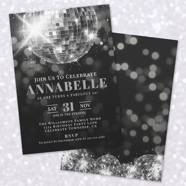 Elegant Black White 50th Birthday Party Invitation (Elegant Black White 50th Birthday Party Invitation)