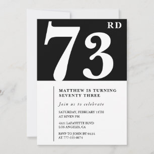 Elegant Black White 73rd birthday invitation