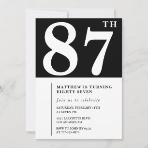 Elegant Black White 87th birthday invitation