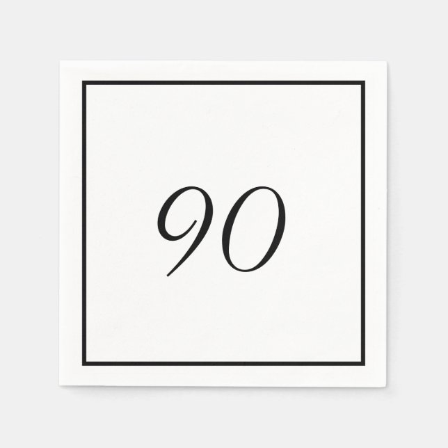 Elegant Black White 90th Birthday Napkins (Front)
