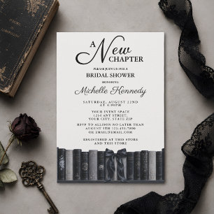 Elegant Black & White A New Chapter Bridal Shower Invitation