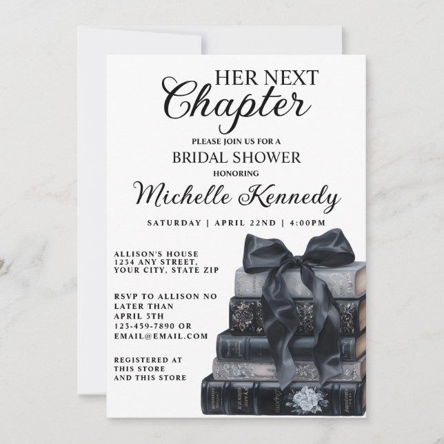 Elegant Black & White A New Chapter Bridal Shower  Invitation (Front)