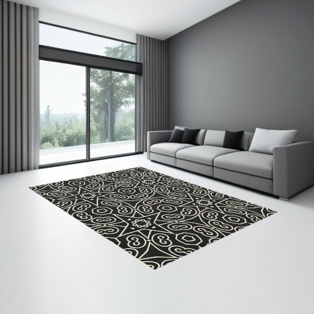 Elegant Black & White Abstract Geometric Pattern  Rug (Insitu (Indoor 3))