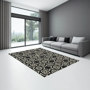 Elegant Black & White Abstract Geometric Pattern Rug