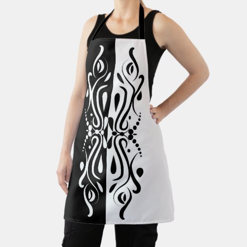 Elegant Black  White Abstract Harlequin Style Apron