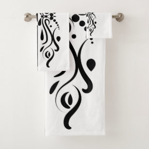 Elegant Black & White Abstract Harlequin Style Bath Towel Set