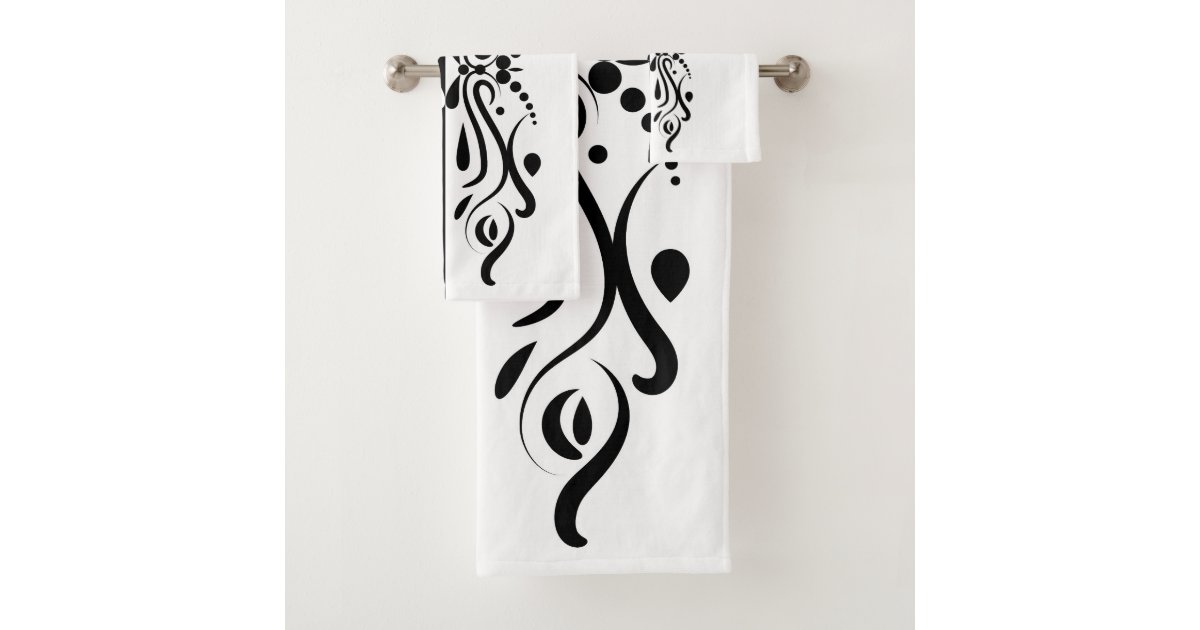 Classy Black and White Damask Bath Towel Set, Zazzle