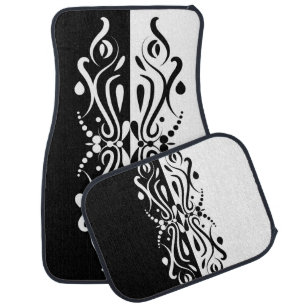 Elegant Black & White Abstract Harlequin Style Car Floor Mat