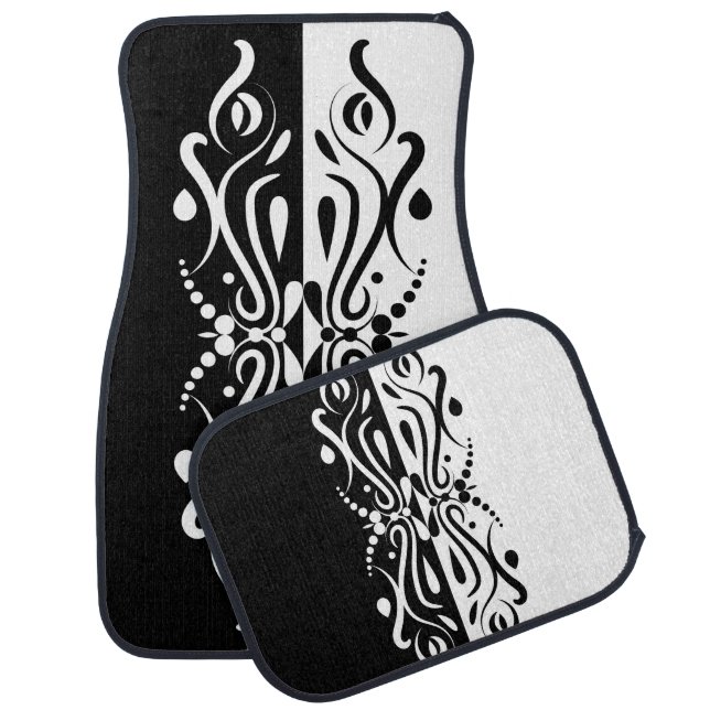 Elegant Black & White Abstract Harlequin Style Car Floor Mat (Set)