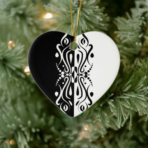 Elegant Black  White Abstract Harlequin Style Ceramic Ornament