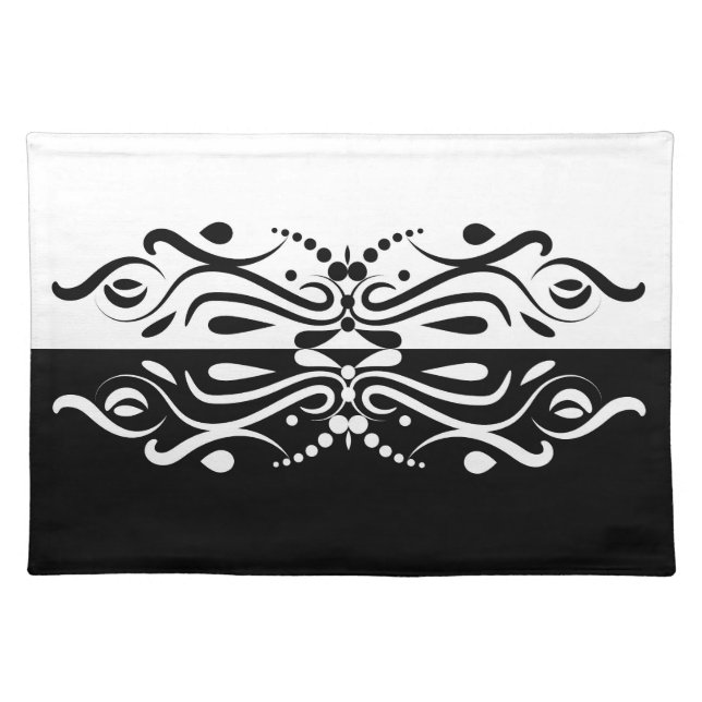 Elegant Black & White Abstract Harlequin Style Cloth Placemat (Front)