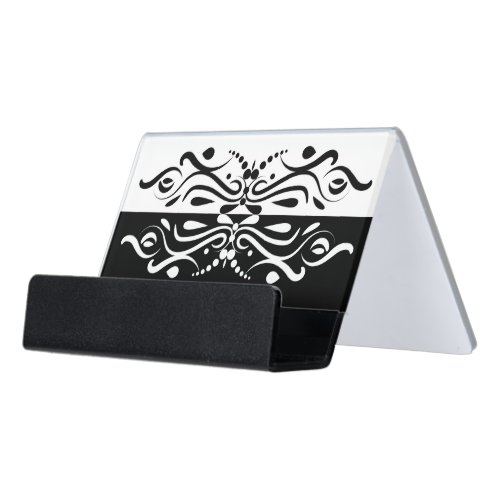 Elegant Black  White Abstract Harlequin Style Desk Business Card Holder