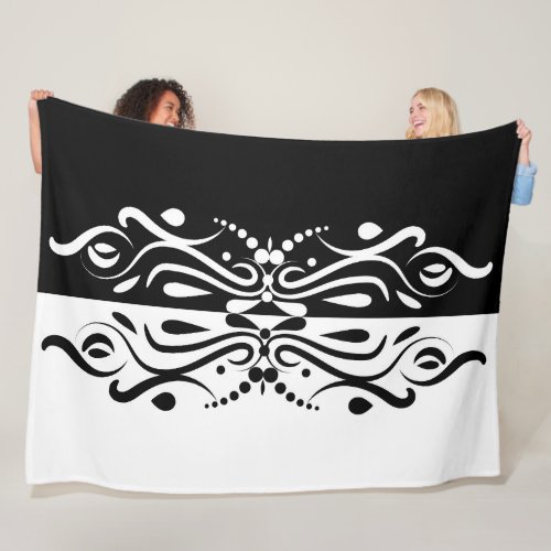 Elegant Black  White Abstract Harlequin Style Fleece Blanket