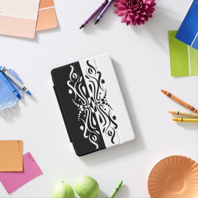 Elegant Black & White Abstract Harlequin Style iPad Mini Cover (In Situ)