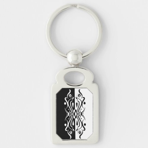 Elegant Black  White Abstract Harlequin Style Keychain