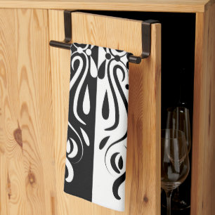 Elegant Black & White Abstract Harlequin Style Kitchen Towel