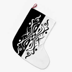 Elegant Black & White Abstract Harlequin Style Large Christmas Stocking