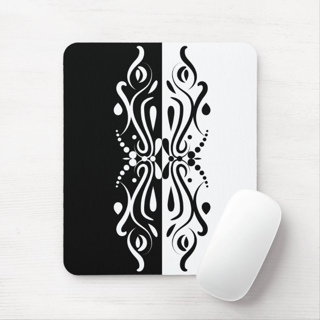 Elegant Black & White Abstract Harlequin Style Mouse Pad (With Mouse)