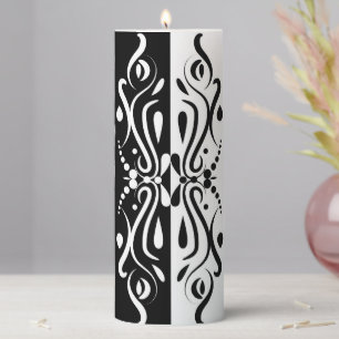 Elegant Black & White Abstract Harlequin Style Pillar Candle