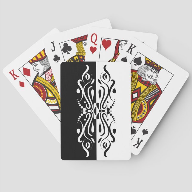 Elegant Black & White Abstract Harlequin Style Poker Cards (Back)