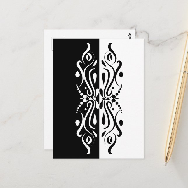Elegant Black & White Abstract Harlequin Style Postcard (Front/Back In Situ)