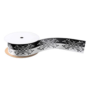 Elegant Black & White Abstract Harlequin Style Satin Ribbon