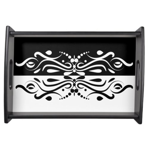 Elegant Black  White Abstract Harlequin Style Serving Tray