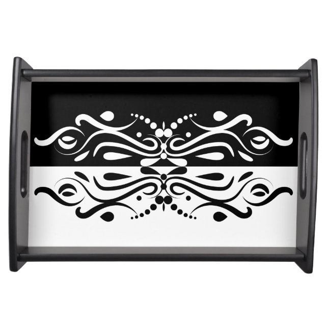 Elegant Black & White Abstract Harlequin Style Serving Tray (Front)