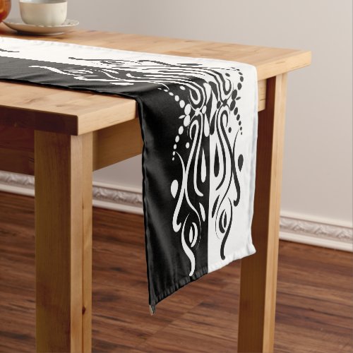 Elegant Black  White Abstract Harlequin Style Short Table Runner