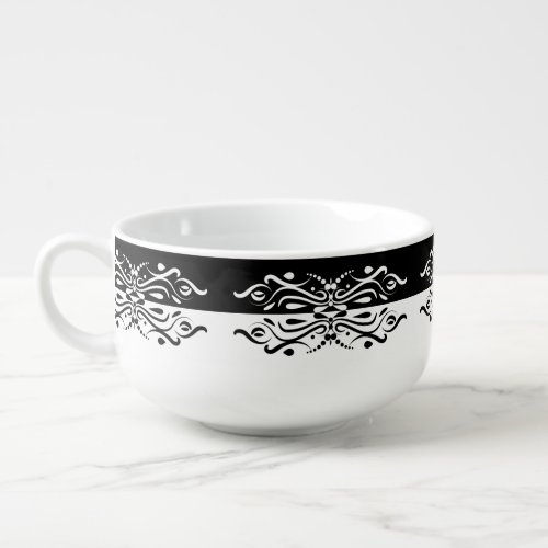 Elegant Black  White Abstract Harlequin Style Soup Mug