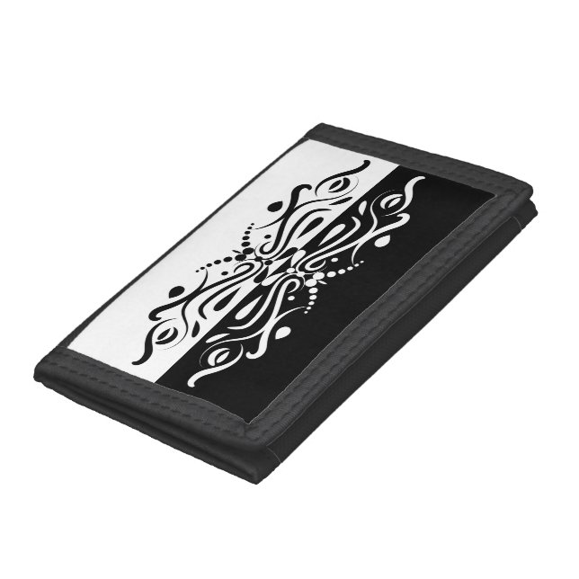 Elegant Black & White Abstract Harlequin Style Trifold Wallet (Bottom)