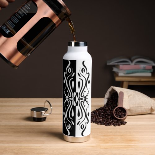 Elegant Black  White Abstract Harlequin Style Water Bottle