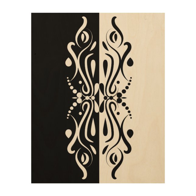 Elegant Black & White Abstract Harlequin Style Wood Wall Art (Front)