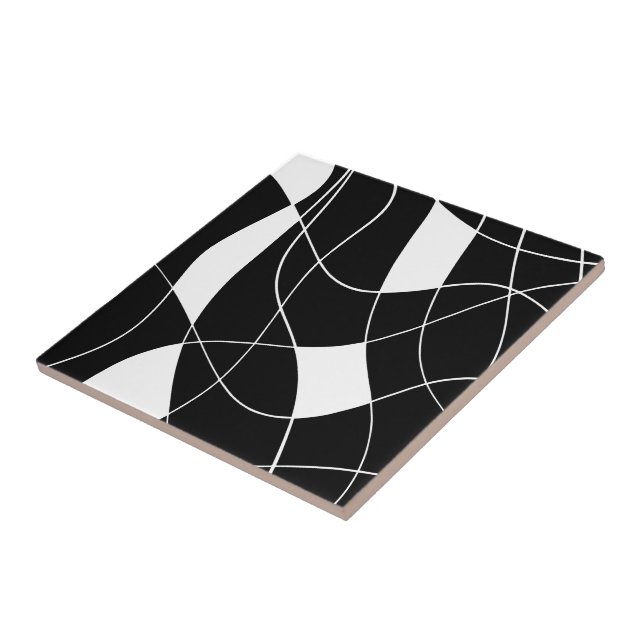 Elegant black &white abstract pattern ceramic tile (Side)