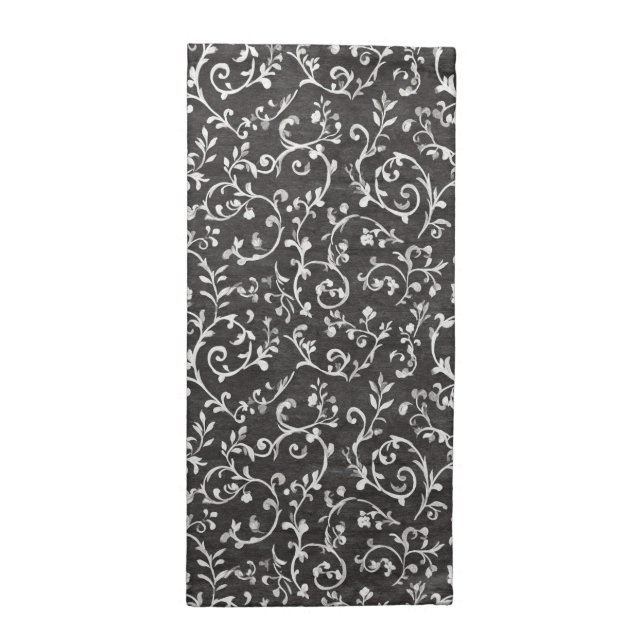 Elegant Black White Abstract Wedding Cloth Napkin (Half Fold)