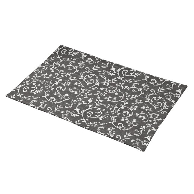 Elegant Black White Abstract Wedding Cloth Placemat (On Table)