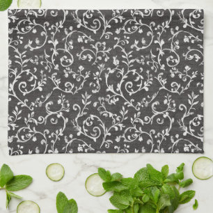 Elegant Black White Abstract Wedding Kitchen Towel