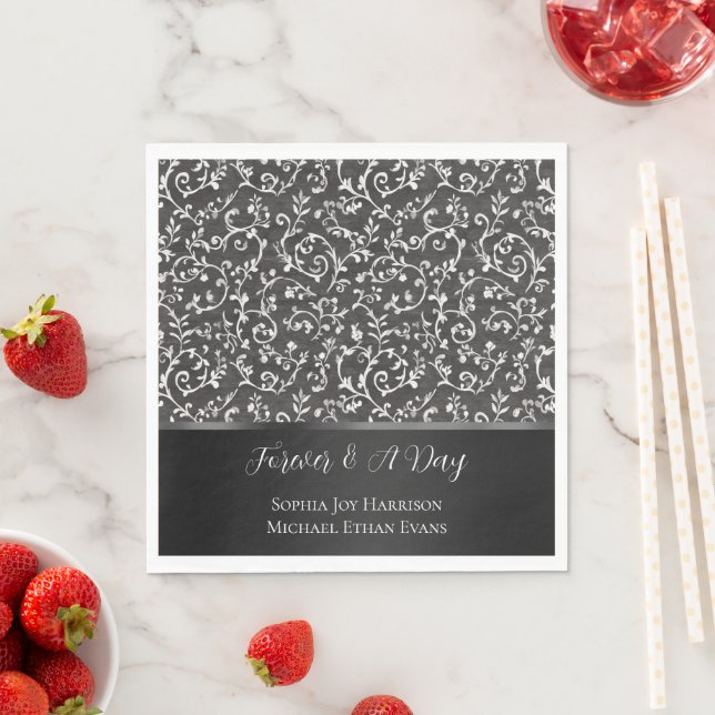 Elegant Black White Abstract Wedding Napkins (Insitu)