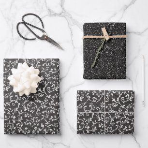Elegant Black White Abstract Wedding Wrapping Paper Sheets