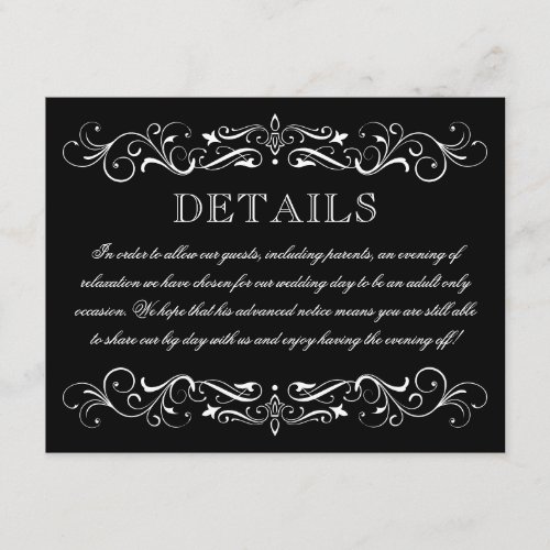 Elegant Black White Adult Only Wedding Reception Enclosure Card