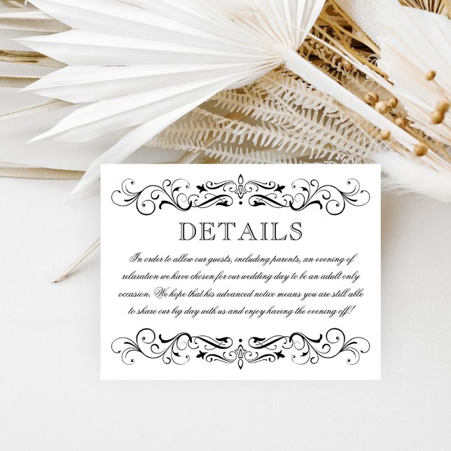 Elegant Black White Adult Only Wedding Reception Enclosure Card (Creator Uploaded)