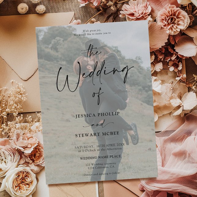 Elegant black white all in 1 script photo wedding invitation (Elegant black white all in 1 script photo wedding invitation)