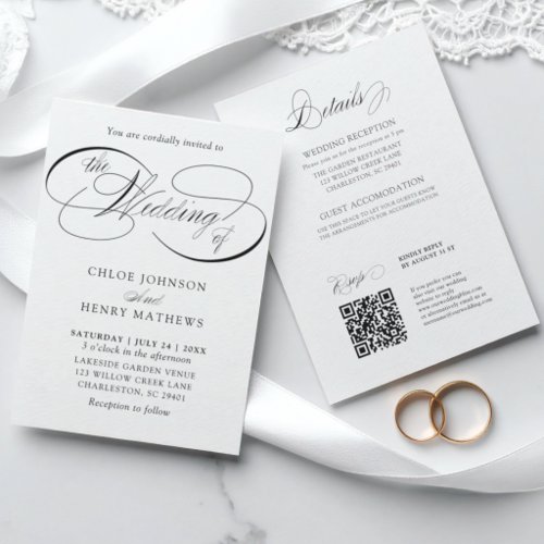 Elegant Black &amp; White ALL-IN-ONE Wedding Invitation