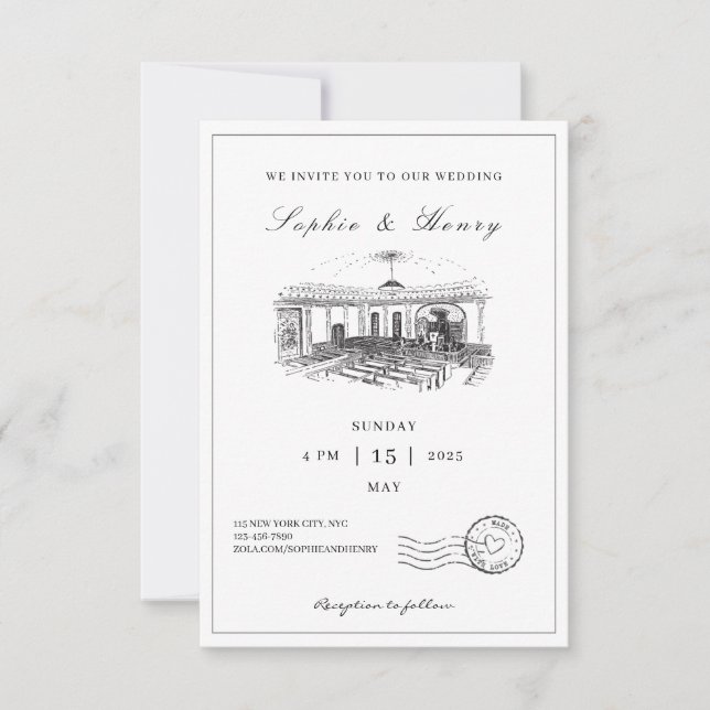 Elegant Black & White All in One Wedding Invitation (Front)