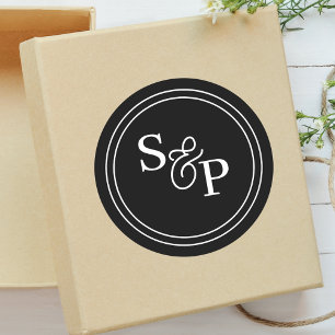Elegant Black & White Ampersand Monogram Wedding Classic Round Sticker