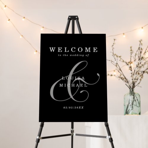 Elegant Black   White Ampersand Wedding Welcome Foam Board