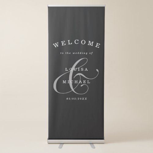 Elegant Black  White Ampersand Wedding Welcome Retractable Banner