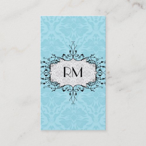Elegant Black White And Blue Vintage Damasks Business Card